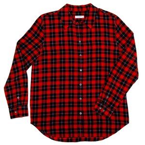 Equipment Reese Red Plaid Button Up Top -100% Silk